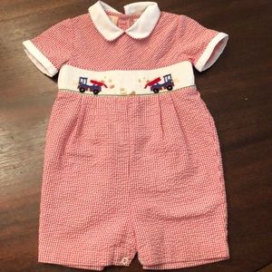 Boys One Piece with Embroidered Dump Trucks